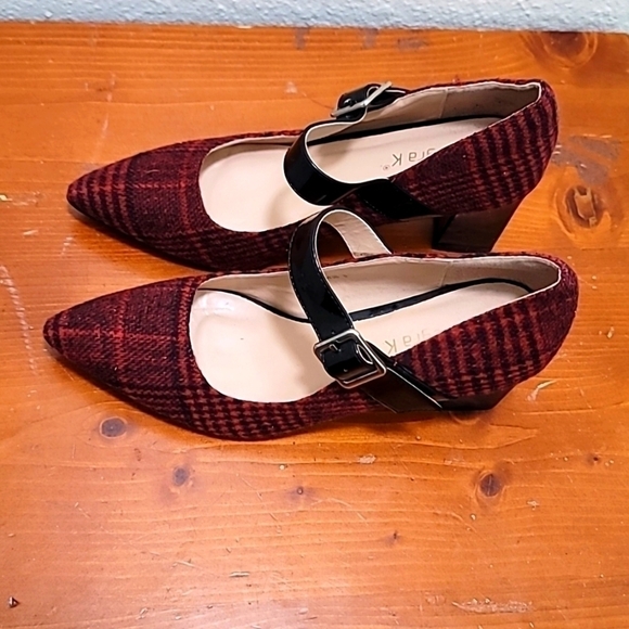 ALLEGRA K WOMEN'S BLOCK HEELS WONDERFUL HOLIDAY PLAID MARY JANE SHOES SZ 8 - Picture 3 of 9